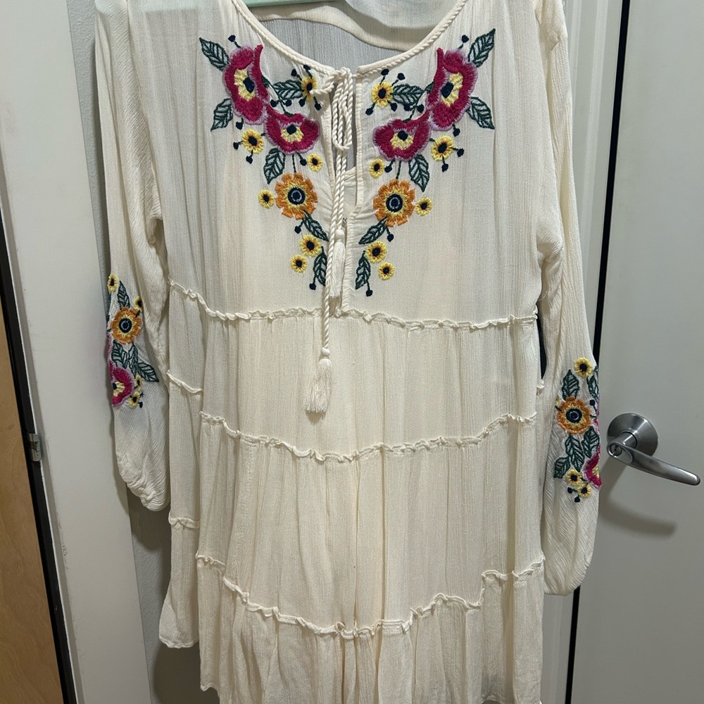 Embroidered Cream Boho Dress